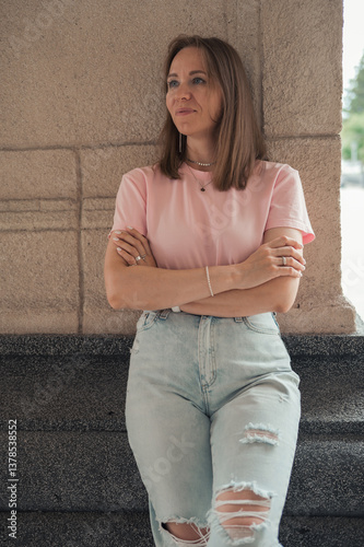 Casual Young Woman Leaning ...
