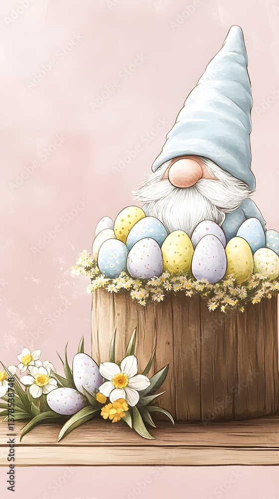 Obraz premium A whimsical of a vintage inspired Easter gnome standing in a rustic wooden setting