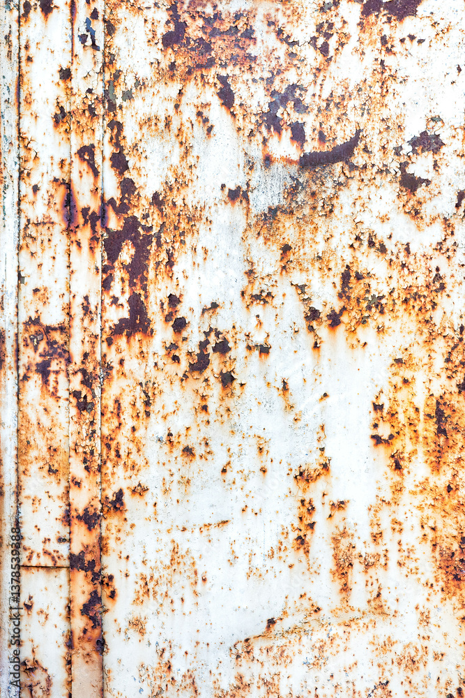 Textured rust revealing age and character on a weathered metal surface in urban setting