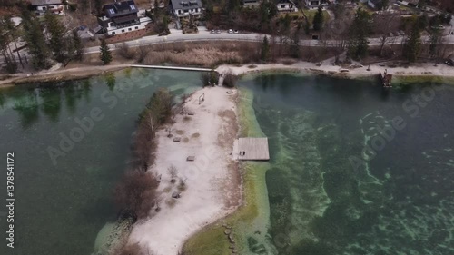 Beautiful aerial view Lake Jasna Slovenia near Alpes