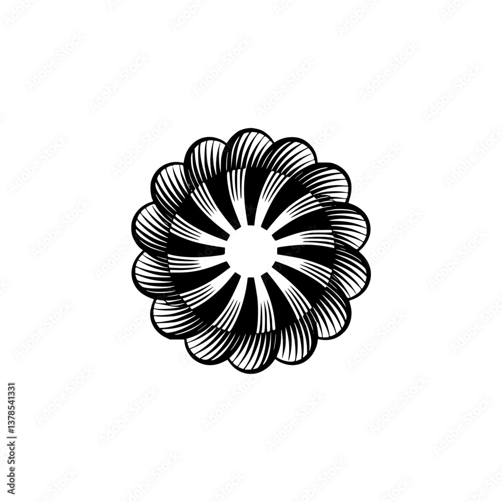 Black and White Geometric Flower Design on White Background Black and White Geometric Flower Design on White Background