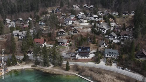 Beautiful aerial view Lake Jasna Slovenia near Alpes