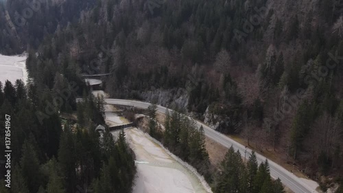 Beautiful aerial view Lake Jasna Slovenia near Alpes
