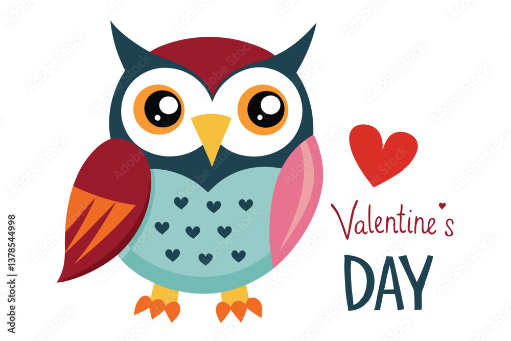 Naklejka premium Colorful Owl Design with Heart Accent on White Background, Flat Style