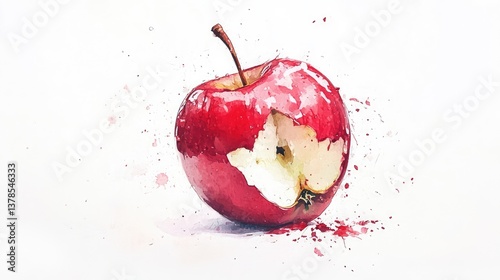 A sliced red apple reveals its creamy white interior, showcasing a star-shaped core containing five brown seeds.
