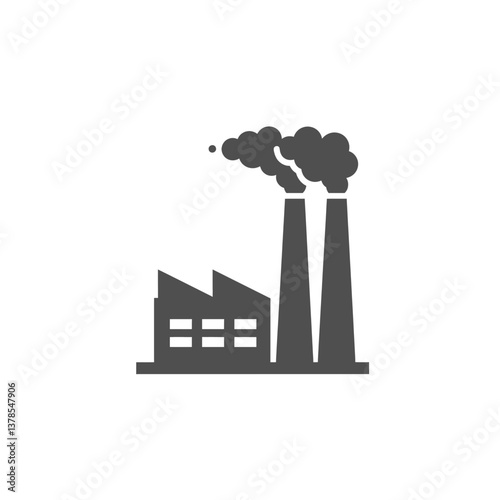 Smokestacks Symbol: A minimalist vector illustration depicts industrial smokestacks billowing pollution, conveying a message about environmental impact.