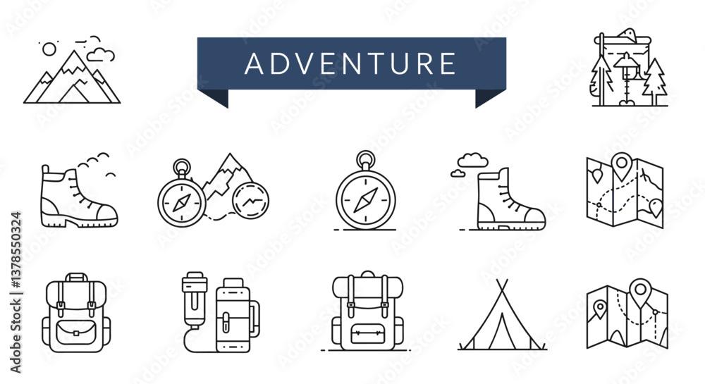 Fototapeta premium Adventure icons: plan your next trip!