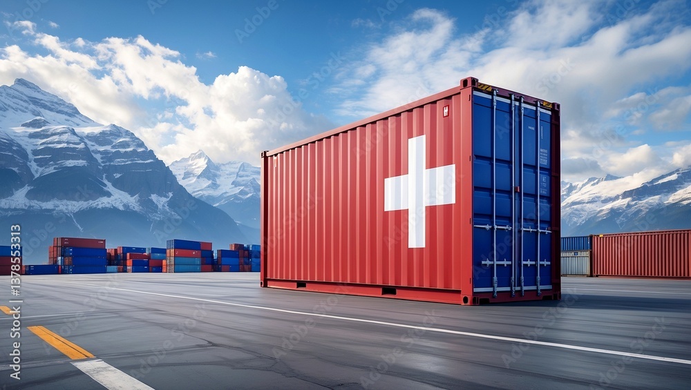 Fototapeta premium Swiss cargo container symbolizing global trade strength