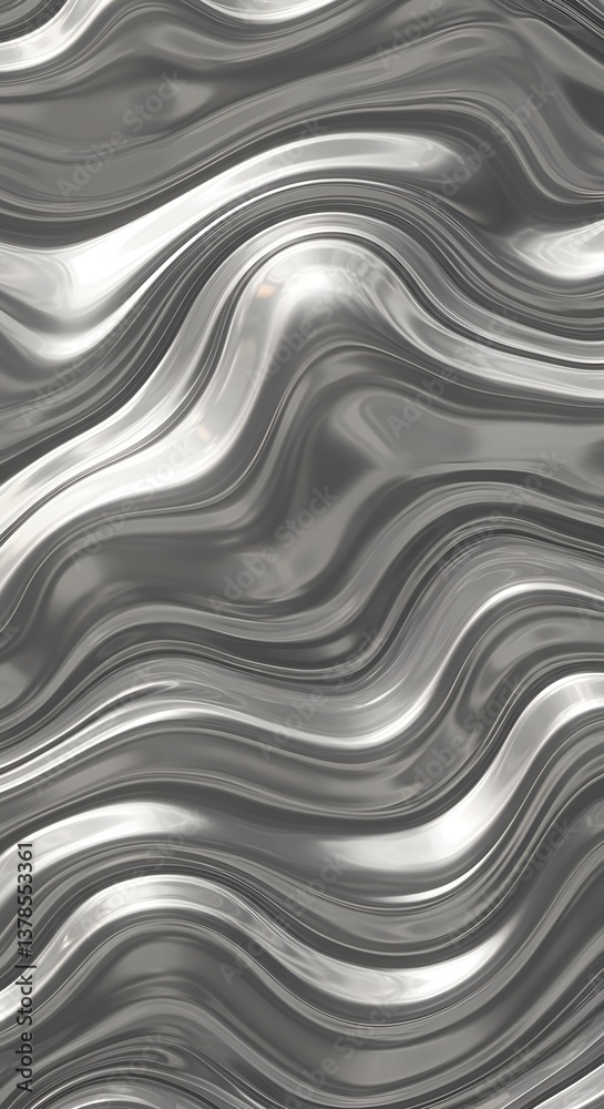 Obraz premium A futuristic metallic texture with fluid, wavy reflections in silver and chrome