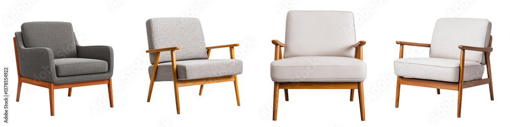 A collection of sleek midcentury inspired armchairs and sofas with clean lines and neutral upholstery creating a sophisticated and inviting living space A collection of sleek midcentury inspired armchairs and sofas with clean lines and neutral upholstery creating a sophisticated and inviting living space