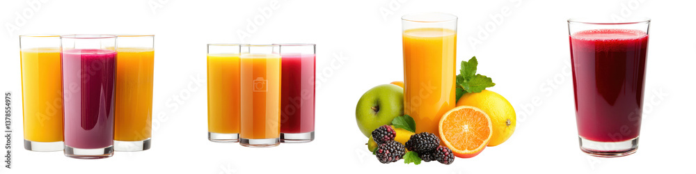 An assortment of vibrant nutrient rich fruit juices and smoothies displayed in transparent glasses showcasing the natural colors and flavors of the fresh produce