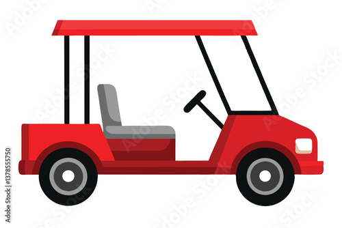 Red Golf Cart Vector, Flat Style Car on Transparent Background, Simple Automotive Design