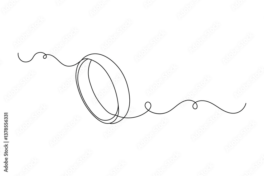 Obraz premium Wedding ring one line art with minimalist isolated outline vector icon 