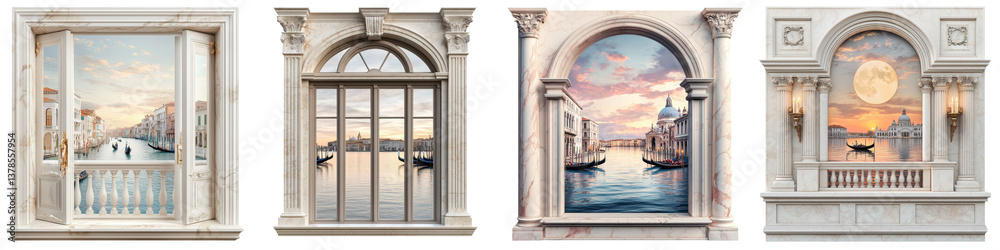 Fototapeta premium Collection of iconic Venetian architectural scenes featuring canals gondolas and historical buildings at sunset