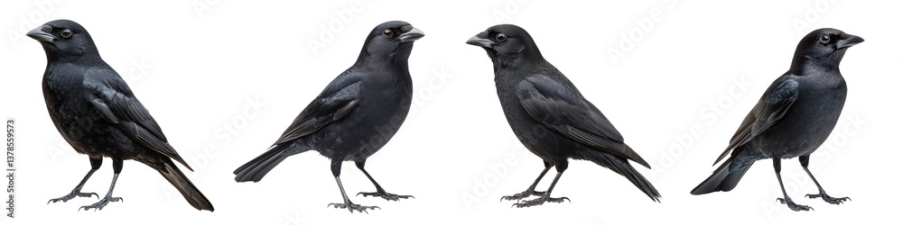 A flock of sleek jet black crows perching together in a natural setting their sharp beaks and piercing eyes conveying a sense of power and intelligence A flock of sleek jet black crows perching together in a natural setting their sharp beaks and piercing eyes conveying a sense of power and intelligence