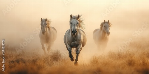 Wild Spirit Run: Three Horses in Golden Field
