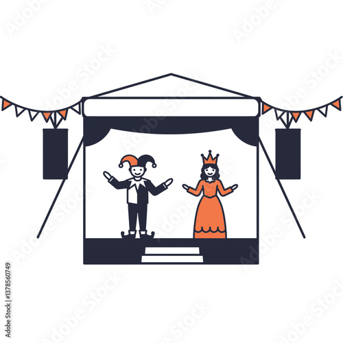 Carnival Stage With Performers in Costumes on a White Background