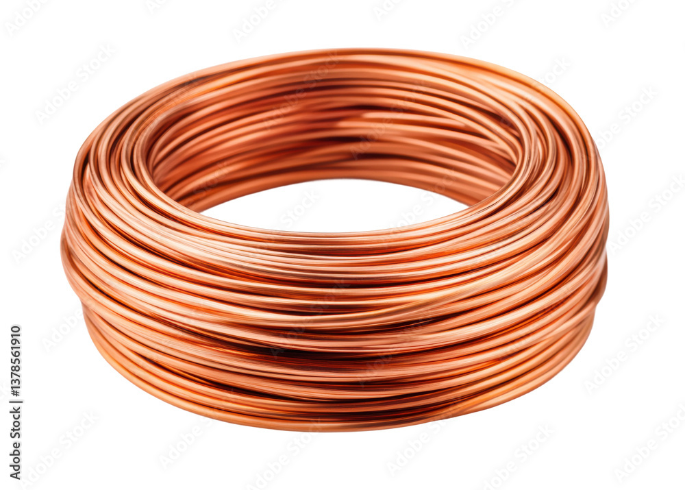 Coiled copper wire on white background: shiny circular bundle for electrical and crafting use, cut out Coiled copper wire on white background: shiny circular bundle for electrical and crafting use, cut out