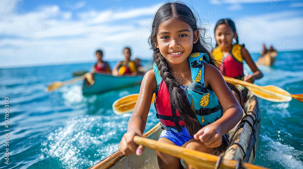 Obraz premium Indigenous Youth Paddle Canoes