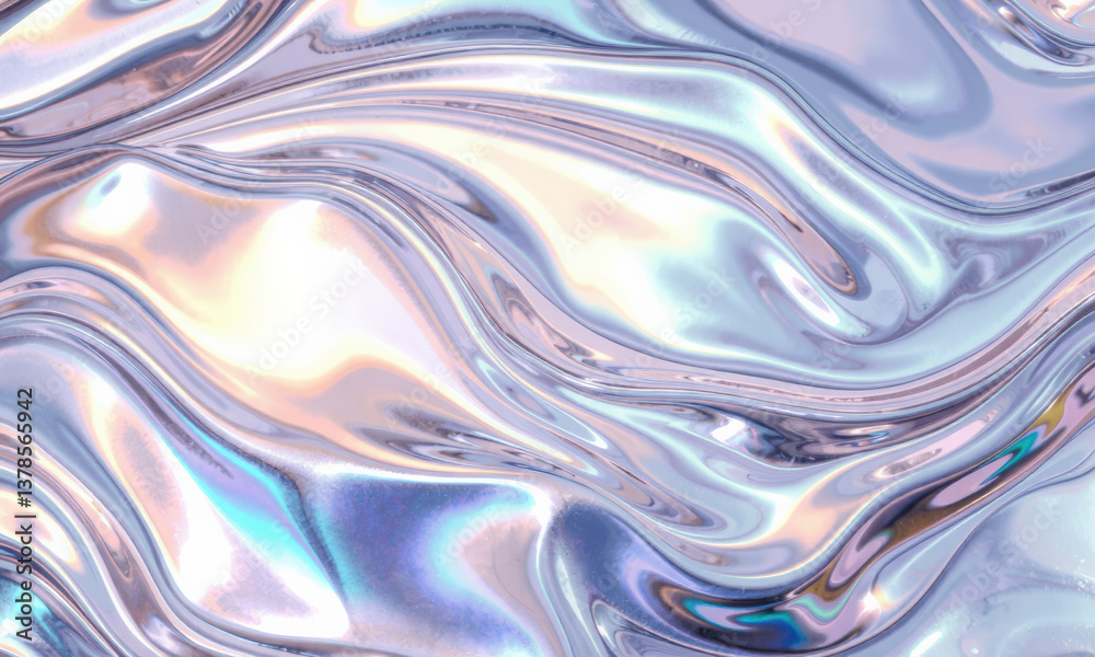 Fototapeta premium mesmerizing holographic wave background featuring smooth, flowing patterns in iridescent colors. shiny surface reflects light beautifully, creating dynamic and captivating visual experience