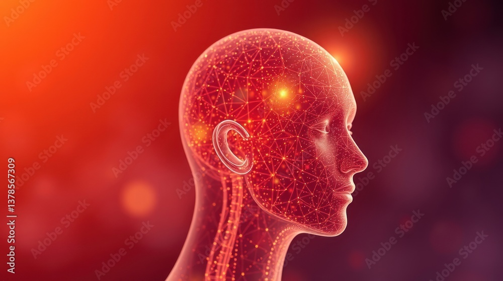 Obraz premium Human Brain Network Connection with Digital Interface and Glowing Effect