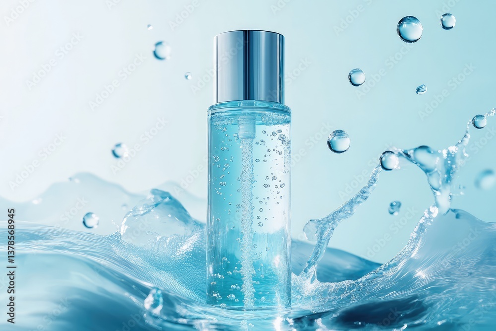 Elegant blue backdrop highlighting hydration technology with hyaluronic acid. AI generated illustration. Elegant blue backdrop highlighting hydration technology with hyaluronic acid. AI generated illustration.