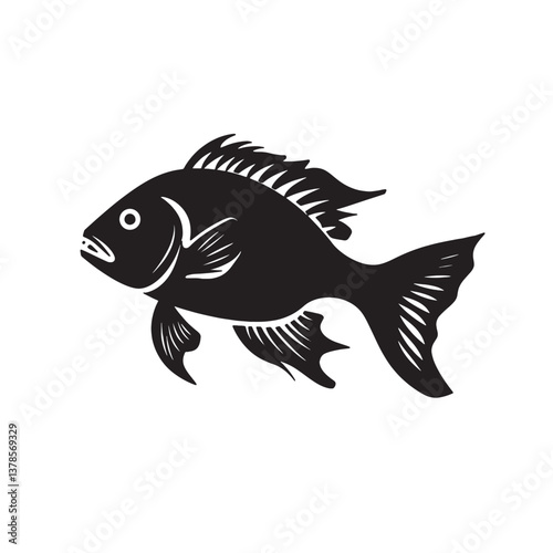 A cartoon fish vector illustration depicts a swimming aquatic animal in the sea
