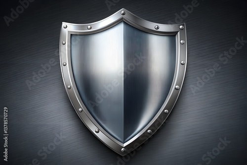 A metallic silver shield with a realistic reflective surface, embossed edges, and a strong, protective design