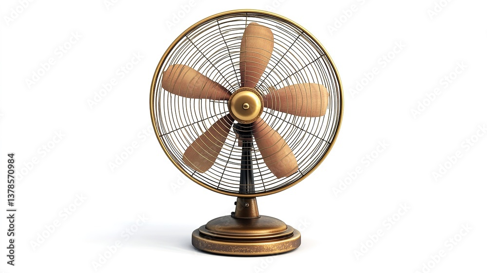 Classic portable fan isolated on white background product photography minimalist setting studio view home decor concept Classic portable fan isolated on white background product photography minimalist setting studio view home decor concept