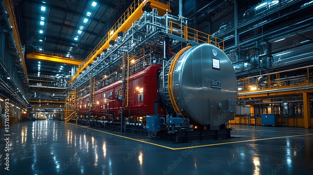 Industrial biomass boiler system generating clean energy in a modern facility Industrial biomass boiler system generating clean energy in a modern facility