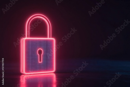 Neon pink padlock stands out against dark background, symbolizin