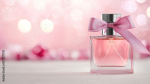 Elegant french perfume bottle with silk ribbon studio setting product photography luxury environment close-up view
