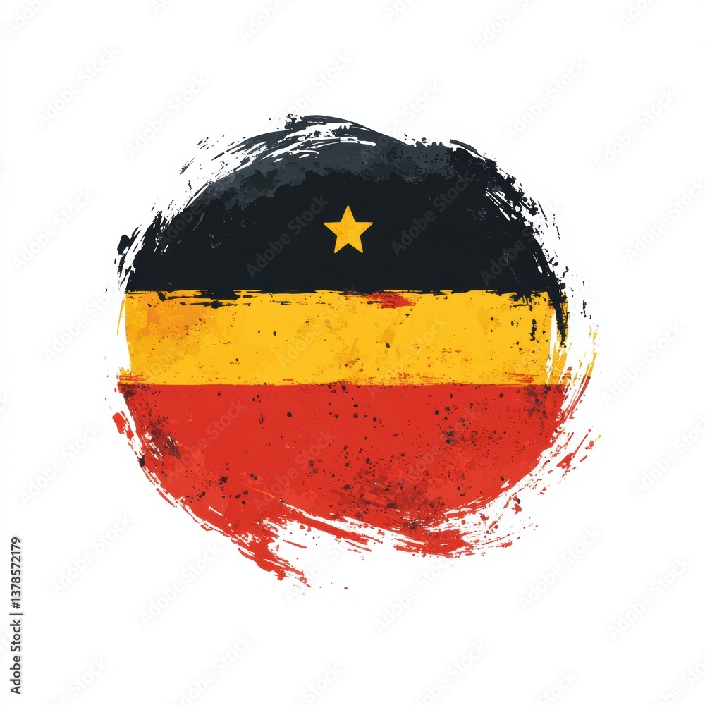 Obraz premium Grunge-style illustration of the German flag in a circular shape.