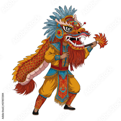 Celebrating Tradition: A vibrant representation of a Dragon Dance performer embodying the cultural richness, ready to tell story.
