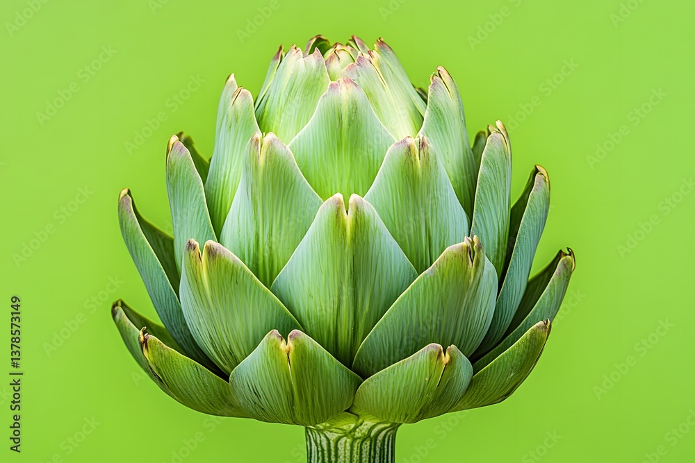 Fototapeta premium photograph of an artichoke on a green background, close up