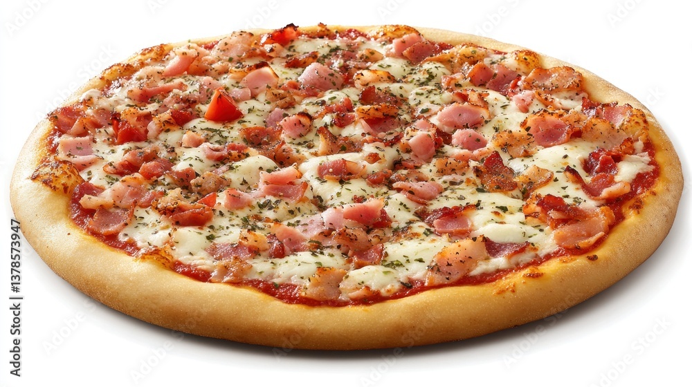 Freshly Baked Pizza Topped with Bacon, Cheese, and Herbs Freshly Baked Pizza Topped with Bacon, Cheese, and Herbs