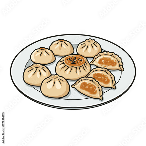 Culinary Delight: A plate of delicious dumplings showcases a variety of steamed and fried flavors, appealing to those who appreciate culinary delights.