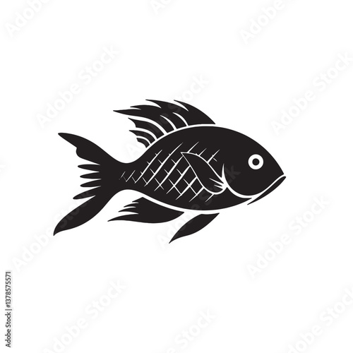 Vector illustration depicts a fish, a marine animal often found underwater in the ocean, suitable for seafood or fishing-themed design