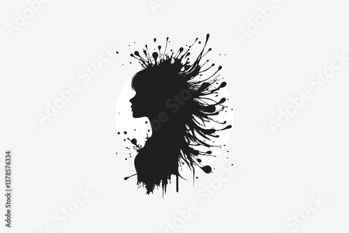 Elegant Minimalist Girl Silhouette with Bold Ink Splashes