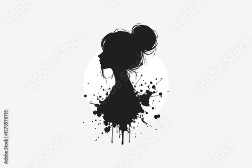 Elegant Minimalist Girl Silhouette with Bold Ink Splashes