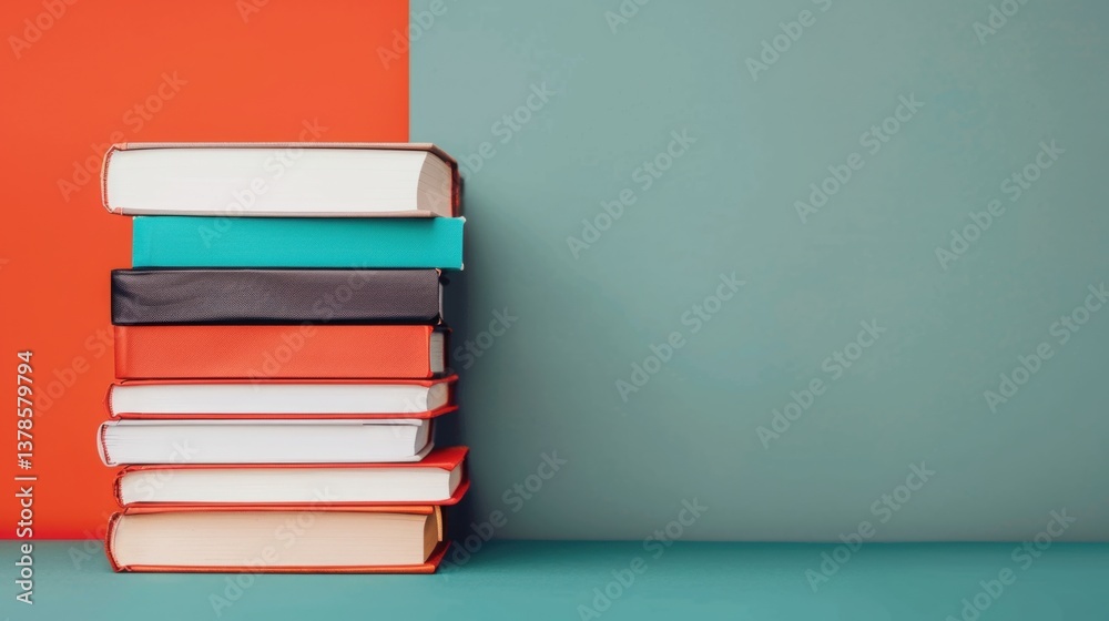 Studying essentials textbook stack in a minimalist study room academic environment modern viewpoint
