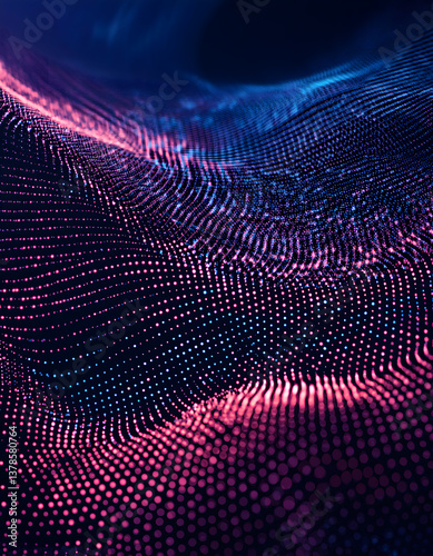 Abstract digital wave pattern with vibrant blue and pink gradients, creating a dynamic, flowing texture. Generative AI.