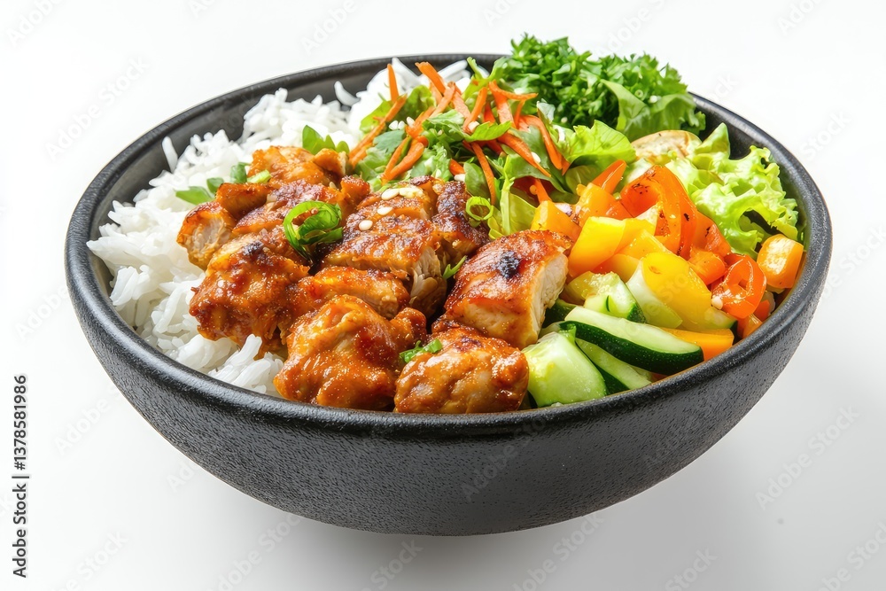 Food dish menu with jollof chicken, white rice, and mixed vegetables. AI generated illustration. Food dish menu with jollof chicken, white rice, and mixed vegetables. AI generated illustration.