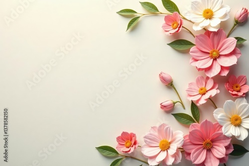 Subtle, repeating floral motif on a neutral backdrop Soft focus , minimalist, textile, serene