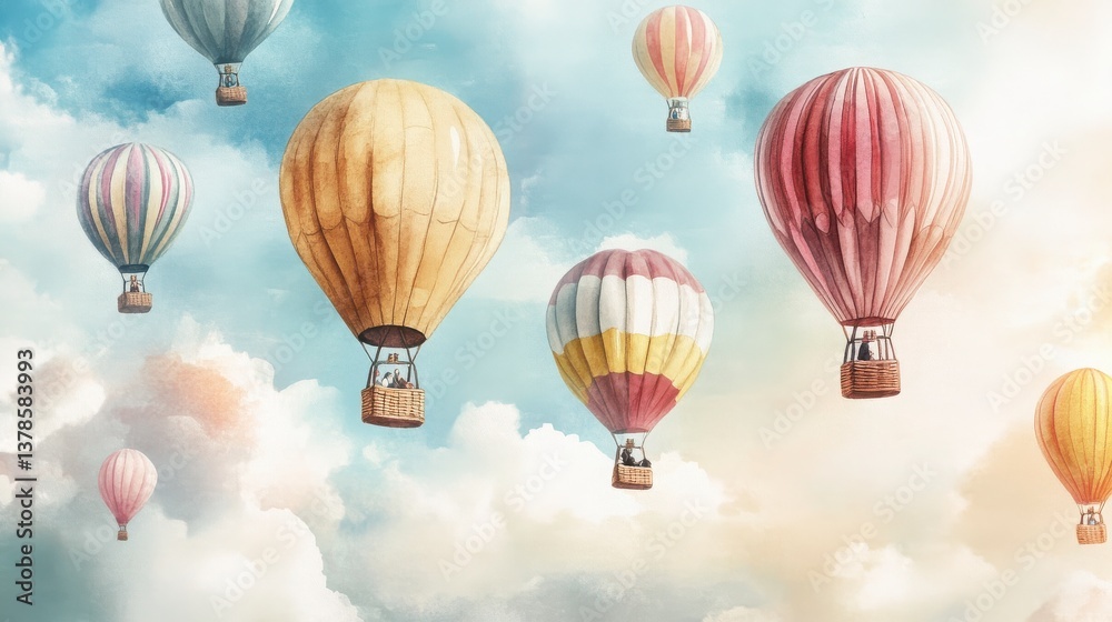 Naklejka premium Colorful Hot Air Balloons In A Sky