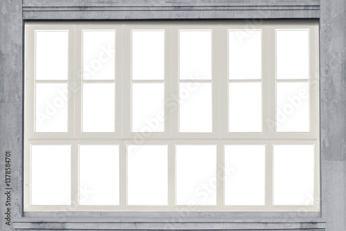 Obraz na płótnie Antique traditional white Window wood frame on grey stone wall background w salonie