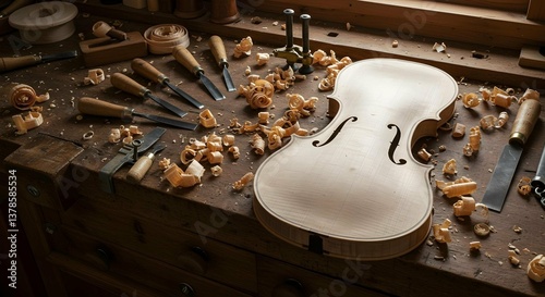 Luthier’s Workbench with Violin Parts