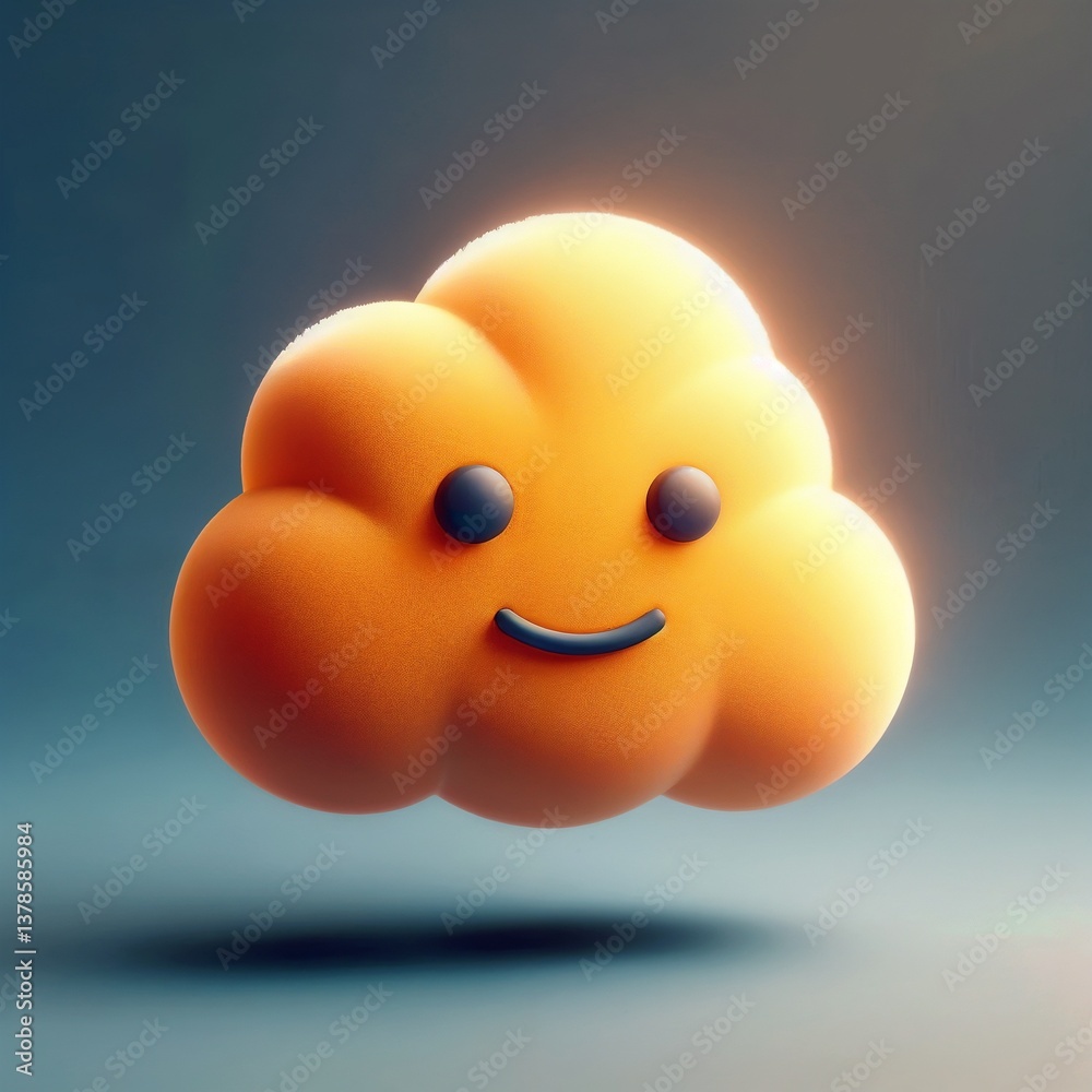 A 3D orange cloud with round eyes and a blue smile floats against a gradient background transitioning from dark blue to light in a stylized design. A 3D orange cloud with round eyes and a blue smile floats against a gradient background transitioning from dark blue to light in a stylized design.