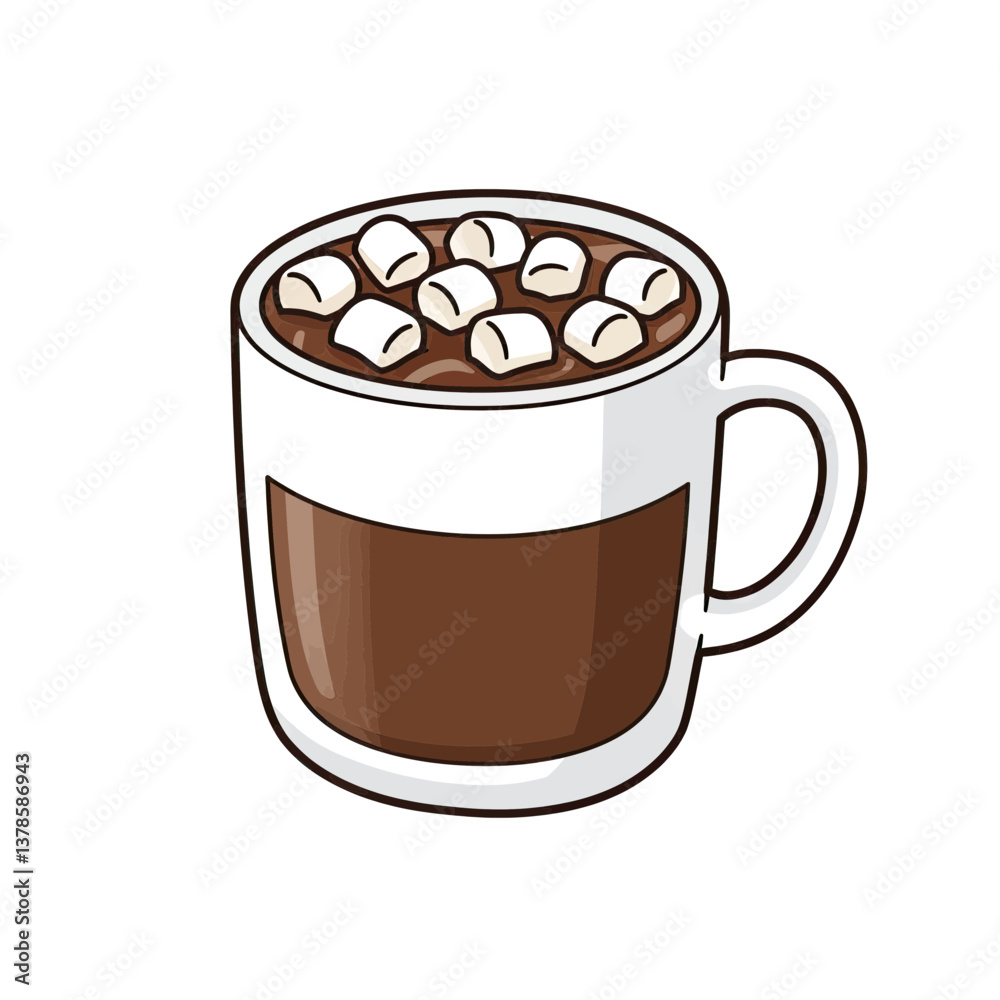 Obraz premium Cozy Cocoa Delight: A tempting illustration showcases a mug of rich, warm cocoa, adorned with fluffy marshmallows. Inviting and comforting, perfect for moments of relaxation.