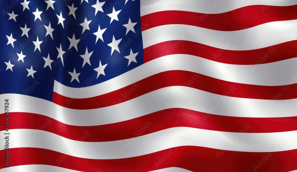 Fototapeta premium Waving flag with red, white, and blue stripes and stars, symbolizing patriotism and American pride.